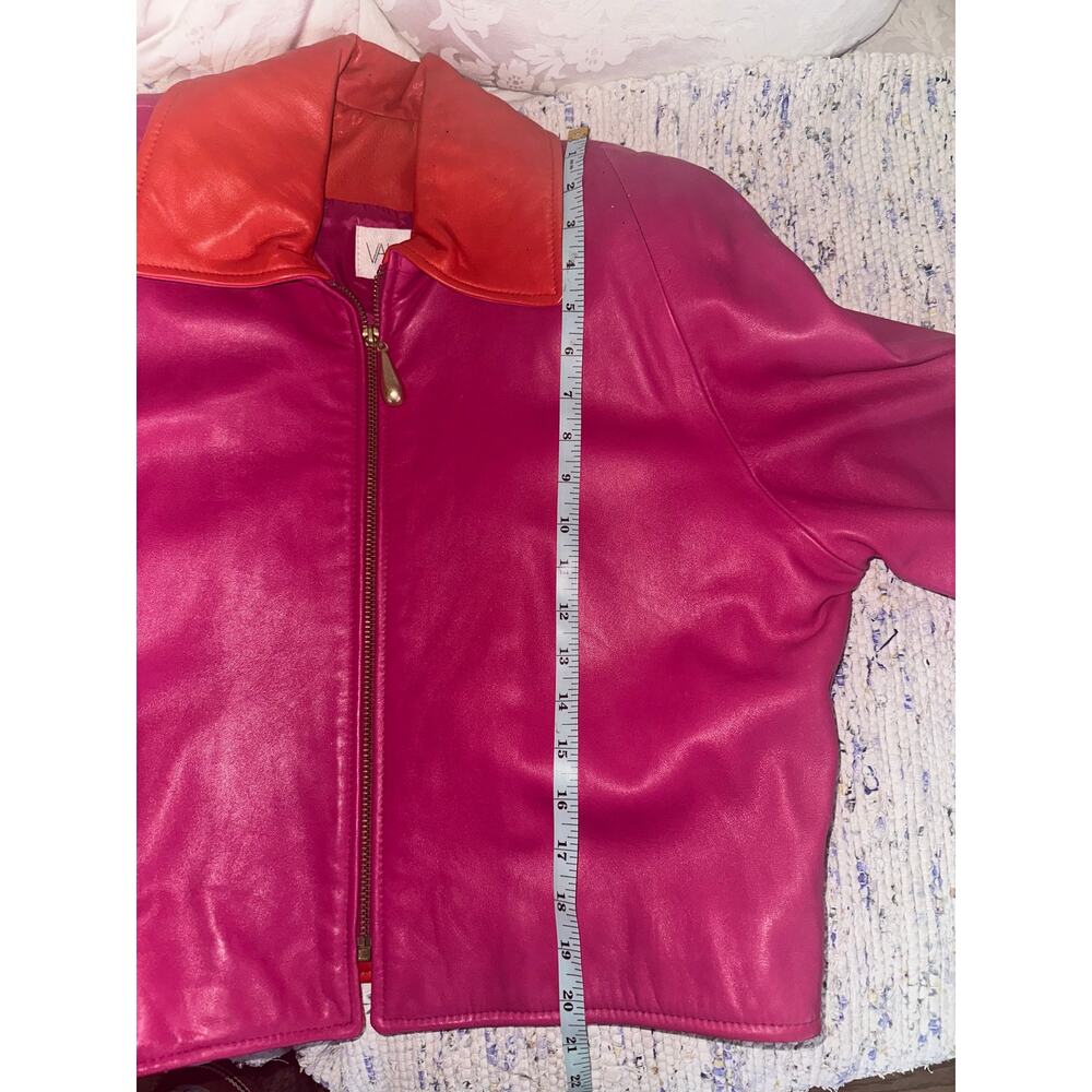 VINTAGE 80's UNWORN VAKKO PINK/ORANGE GLOVE LEATHER JACKET MOD S - Picture 7 of 11